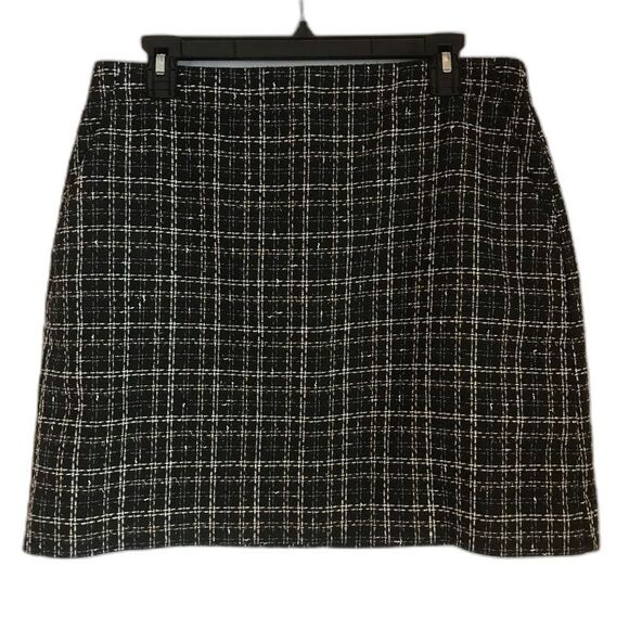 LOFT Metallic Tweed Mini Skirt Women's Size 10 Black/White/Silver Shimmer - Picture 1 of 9